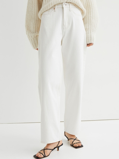 

H&M Women White Loose Straight High Jeans