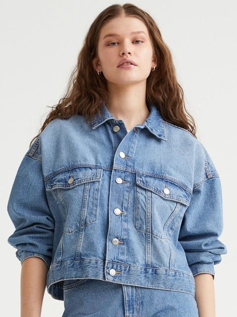 

H&M Women Blue Oversized Denim Jacket