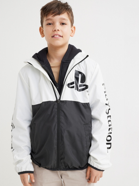 

H&M Boys Black & White Colourblocked Printed Windbreaker