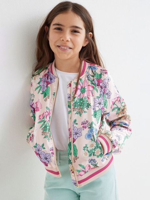 

H&M Girls Pink Printed Satin Bomber Jacket