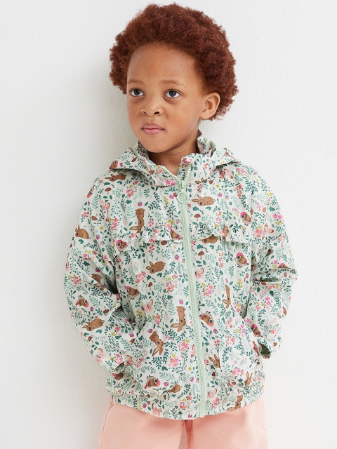 

H&M Girls White & Green Patterned Windbreaker