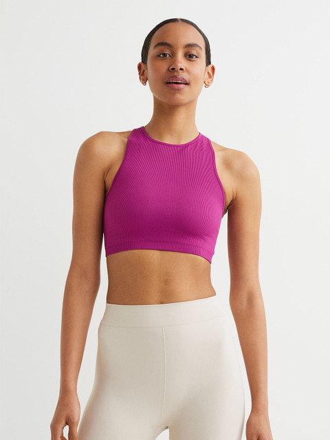 

H&M Women Purple Solid Seamless Light Support Sports Bra 1013279005