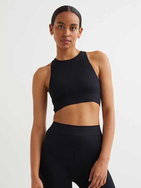

H&M Women Black Seamless Light support Sports Bra 1013279004