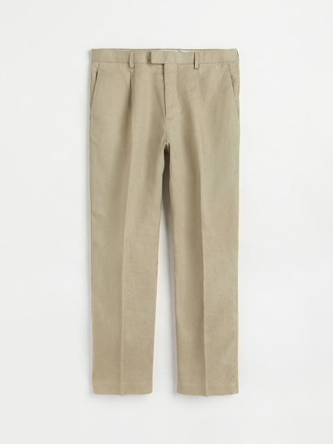 

H&M Men Khaki Green Relaxed Fit Linen Suit Trousers