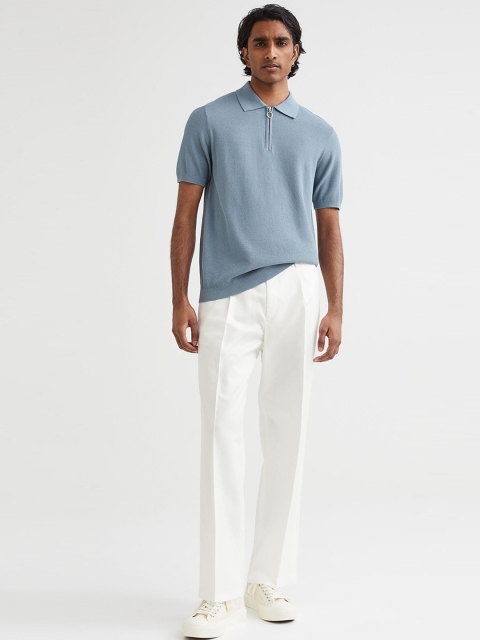 

H&M Men White Solid Relaxed Fit Linen Bend trousers