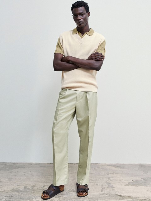 

H&M Men Green Relaxed Fit Linen-Blend Trousers