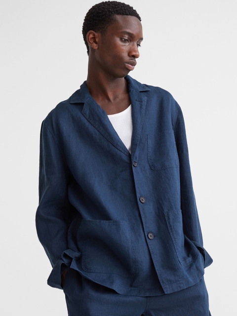 

H&M Men Blue Regular Fit Unconstructed Linen Jacket