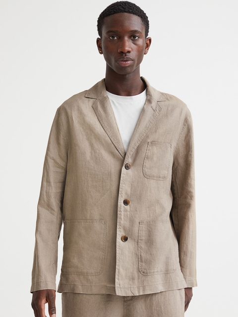 

Regular Fit Unconstructed Linen Jacket, Beige