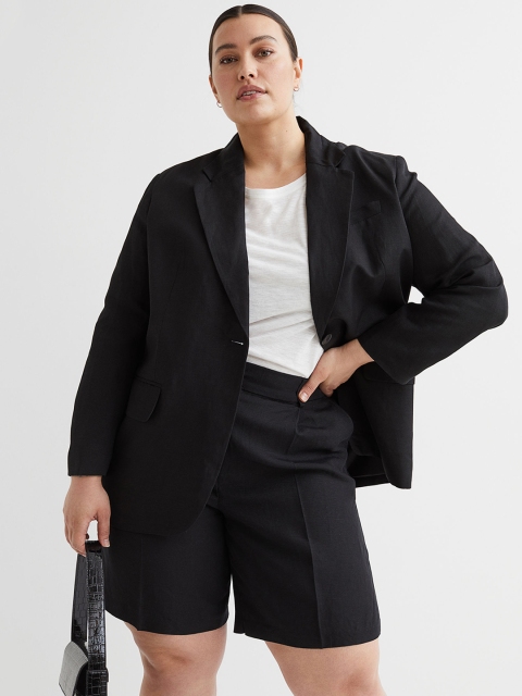 

H&M Women Plus Size Black Solid Tailored Oversized jacket