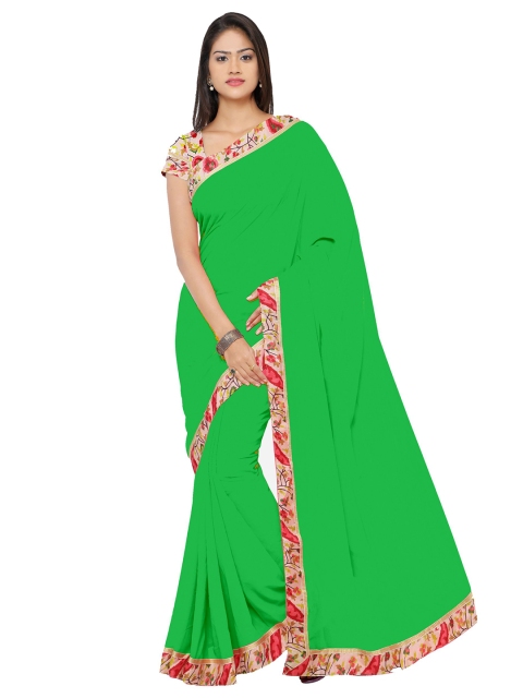 

KALINI Green & Pink Pure Chiffon Saree