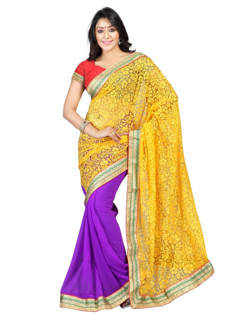 

KALINI Yellow & White Floral Woven Design Saree