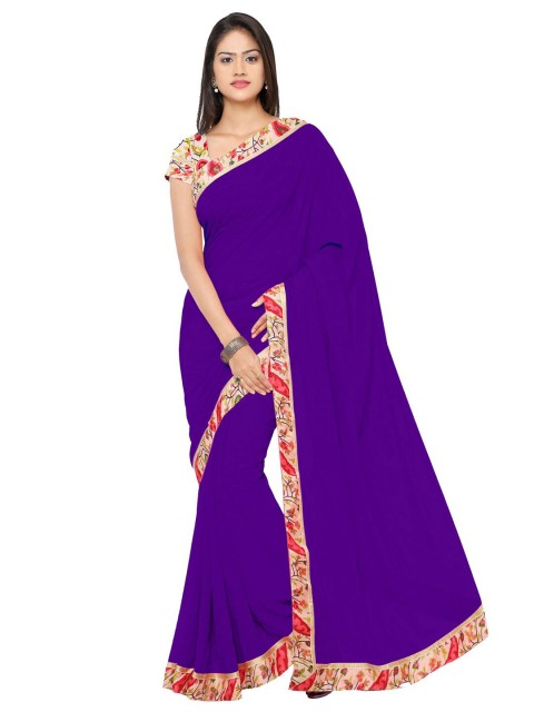

KALINI Blue & Red Pure Chiffon Saree