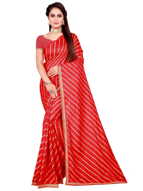 

KALINI Red & Gold-Toned Leheriya Foil Print Zari Silk Blend Saree