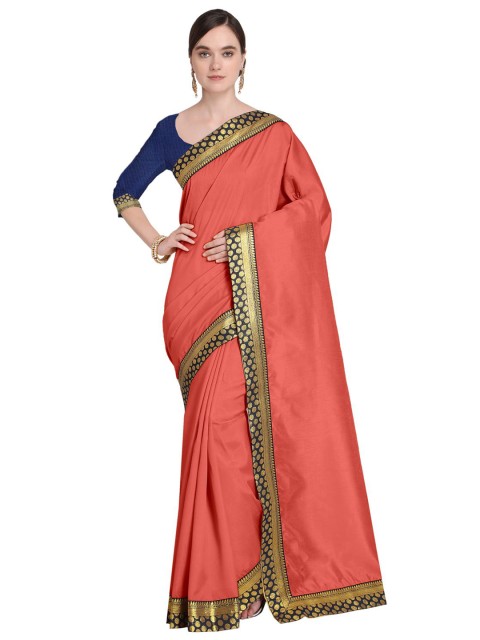 

KALINI Peach-Coloured & Blue Art Silk Saree