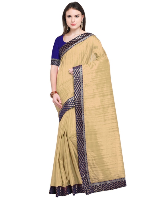 

KALINI Cream & Navy Blue Solid Bhagalpuri Silk Saree