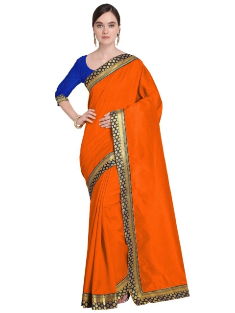 

KALINI Orange & Gold-Toned Solid Bhagalpuri Silk Saree
