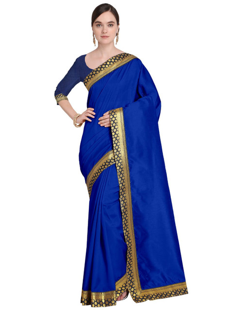 

KALINI Blue & Gold-Toned Bhagalpuri Art Silk Saree