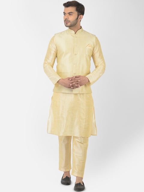 

DEYANN Men Cream-Coloured Striped Dupion Silk Kurta Set