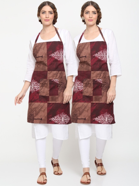 

TAG 7 Pack of 2 Unisex Brow & Maroon Printed Aprons with Pockets, Brown