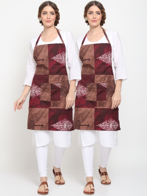 

TAG 7 Set of 2 Printed Aprons With Pockets, Brown