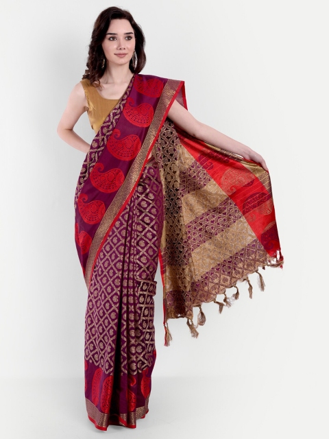 

VAIVIDHYAM Magenta & Red Paisley Woven Design Banarasi Saree