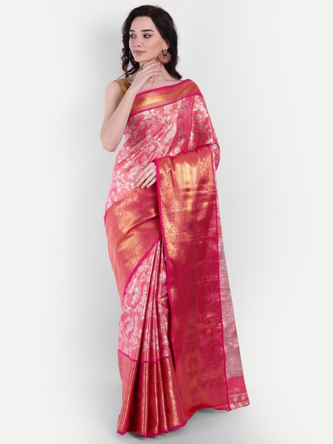 

VAIVIDHYAM Pink & Gold-Toned Woven Design Zari Silk Cotton Paithani Saree