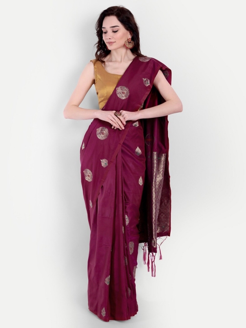 

VAIVIDHYAM Magenta & Gold-Toned Ethnic Motifs Zari Banarasi Saree