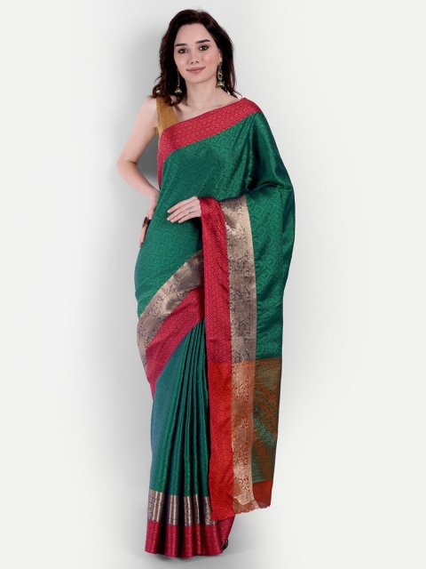 

VAIVIDHYAM Green & Red Solid Banarasi Saree