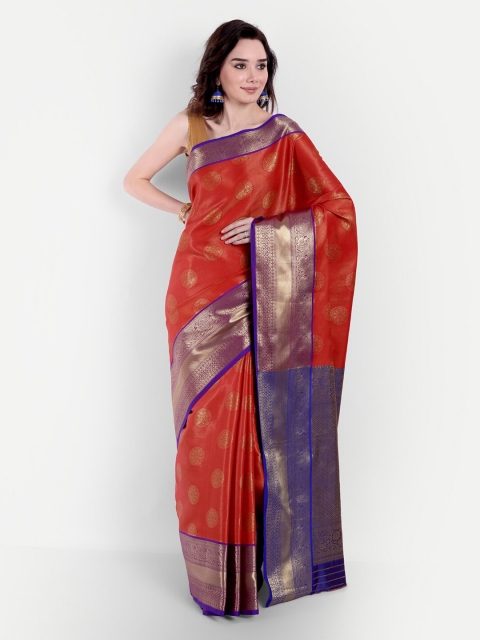 

VAIVIDHYAM Red & Gold-Toned Ethnic Motifs Zari Banarasi Saree