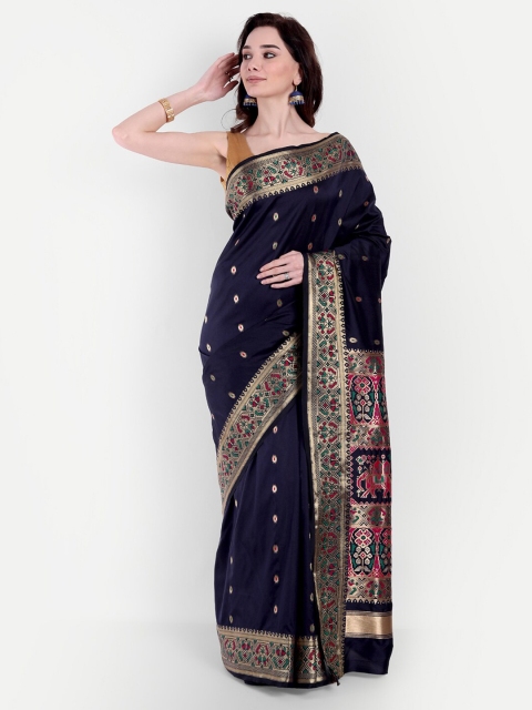 

VAIVIDHYAM Black & Red Woven Design Zari Silk Blend Paithani Saree
