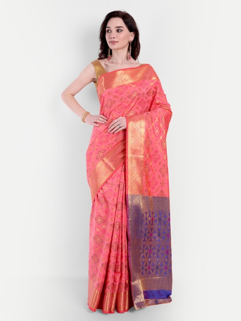 

VAIVIDHYAM Peach & Blue Woven Design Banarasi Saree