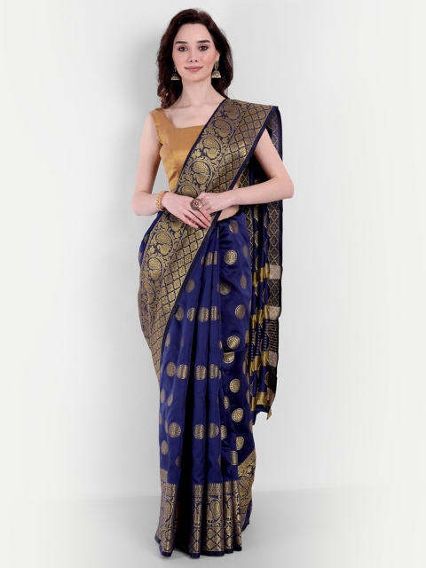 

VAIVIDHYAM Navy Blue & Gold-Toned Silk Cotton Banarasi Saree