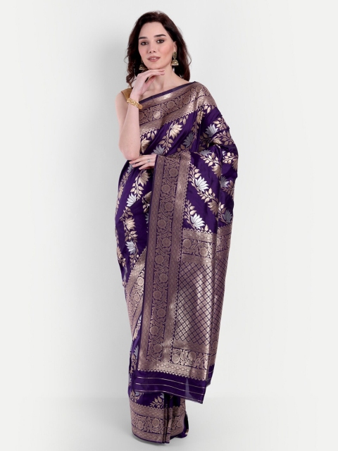 

VAIVIDHYAM Lavender & Gold-Toned Woven Design Banarasi Saree