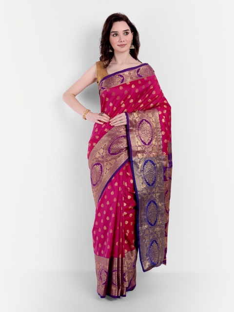 

VAIVIDHYAM Pink & Purple Woven Design Zari Banarasi Saree
