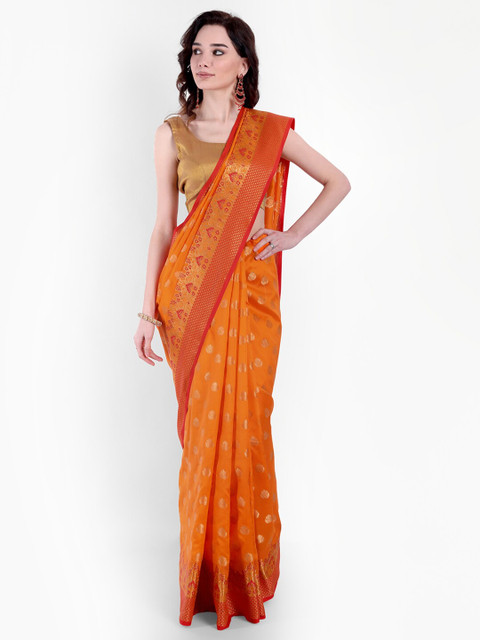 

VAIVIDHYAM Orange & Peach Woven Design Banarasi Saree