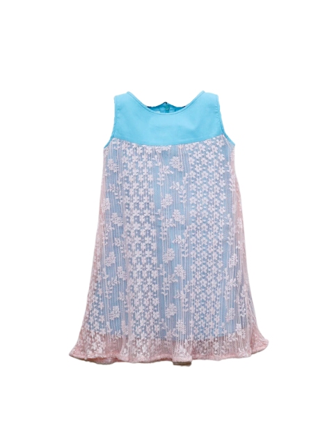 

Mish Organic Girls Blue & Off-White Self Design Organic Cotton A-Line Dress