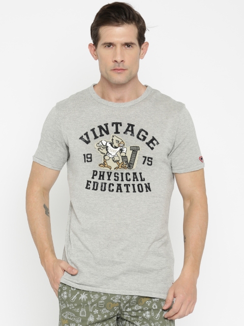 

Jack & Jones Men Grey Melange Printed Round Neck T-Shirt