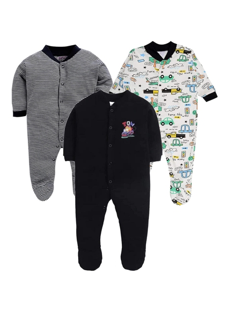 

EIO Infant Kids Pack Of 3 Printed Cotton Sleepsuits, Black