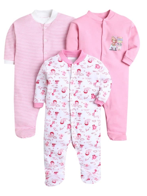 

EIO Pack of 3 Infants Pink & White Rompers