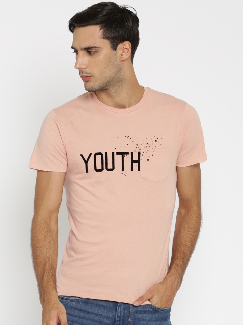 

Jack & Jones Men Peach-Coloured Printed T-shirt
