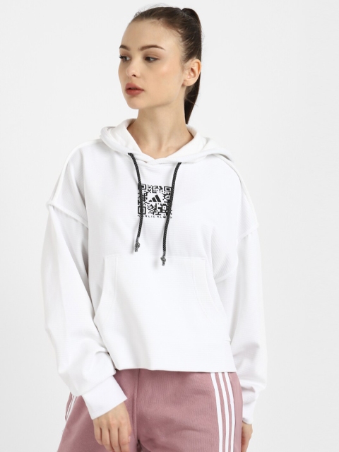 

ADIDAS Women White Hooded Sweatshirt