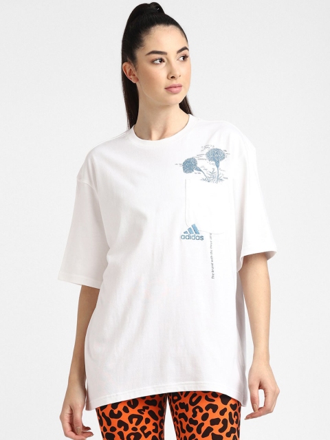

ADIDAS Women White Floral Printed T-shirt