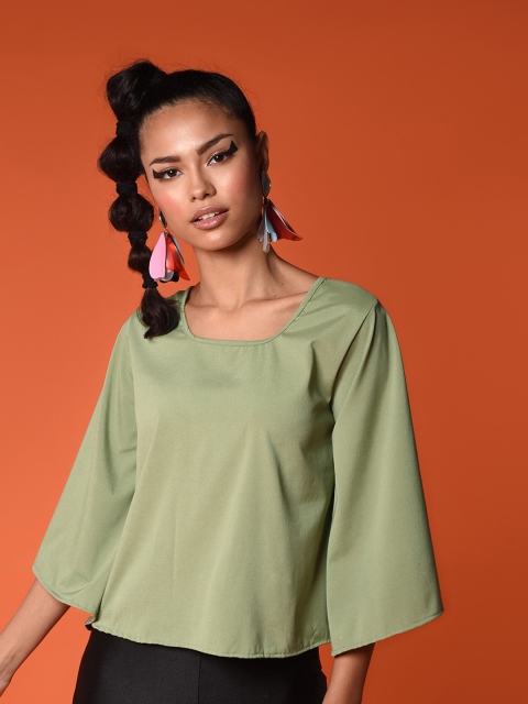 

CHIMPAAANZEE Women Olive Green Solid Styled Back Top