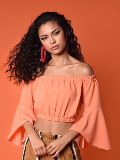 

CHIMPAAANZEE Women Peach-Coloured Solid Blouson Top