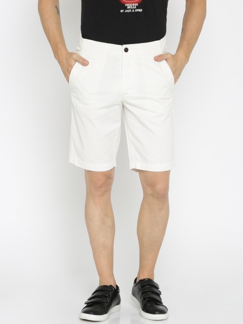 

Jack & Jones Men White Solid Regular Fit Chino Shorts