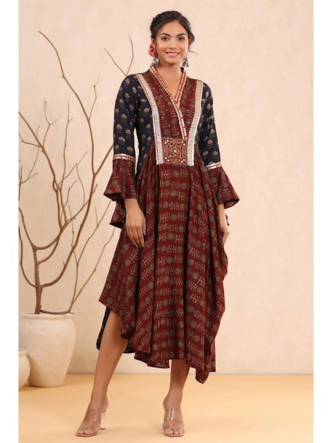 

Juniper Brown Ethnic Motifs Lace Ethnic A-Line Midi Dress