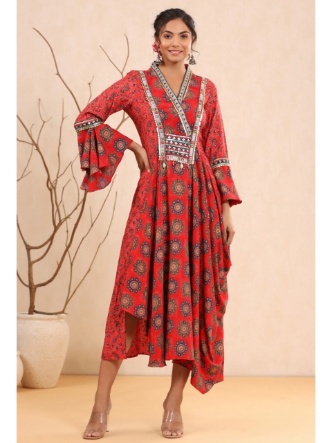 

Juniper Red Ethnic Motifs Lace Ethnic A-Line Midi Dress
