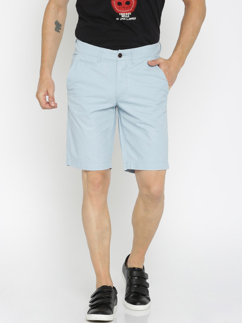 

Jack & Jones Men Blue Solid Regular Fit Chino Shorts