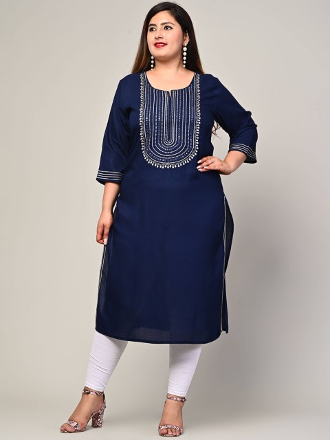 

Swasti Women Navy Blue Ethnic Motifs Yoke Design Kurta