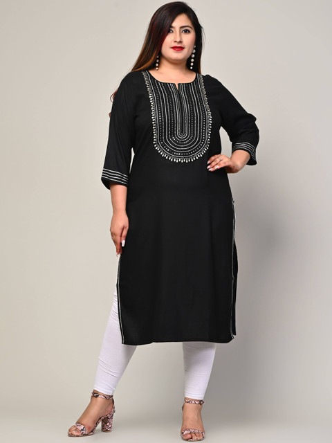 

Swasti Women Plus Size Black & White Yoke Design Kurta